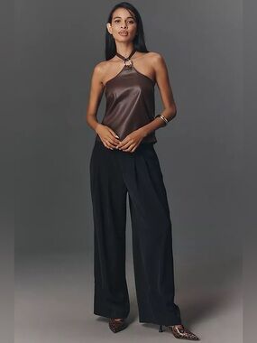 Pilcro Faux-Leather Halter Top